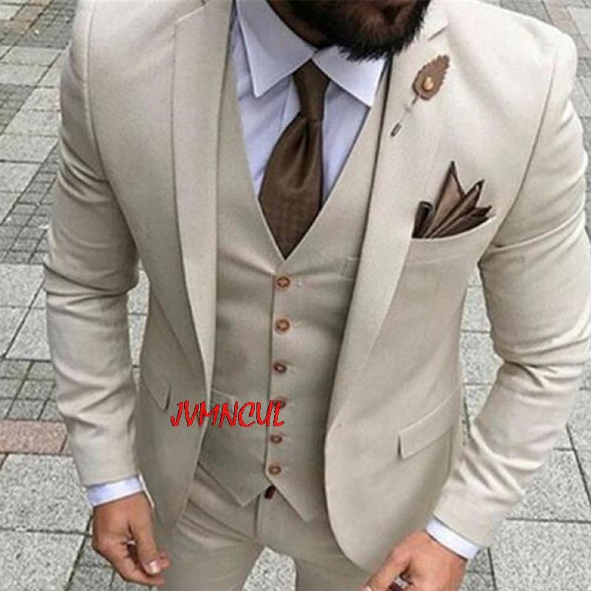 Trajes de hombre con pantalón 2022 Terno Masculino, esmoquin Formal ajustado para fumar, trajes de boda Beige de 3 piezas para p