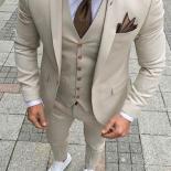 Trajes de hombre con pantalón 2022 Terno Masculino, esmoquin Formal ajustado para fumar, trajes de boda Beige de 3 piezas para p