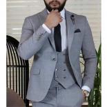 Latest Designs Grey Men's Suit 3 Piece Slim Fit Prom Wedding Suits For Men Formal Groom Tuxedo Business( Jacket+vest+pan