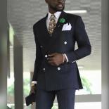 Trajes de negocios a rayas con doble botonadura para hombre, esmoquin Formal de boda con solapa en pico, chaqueta masculina de 2