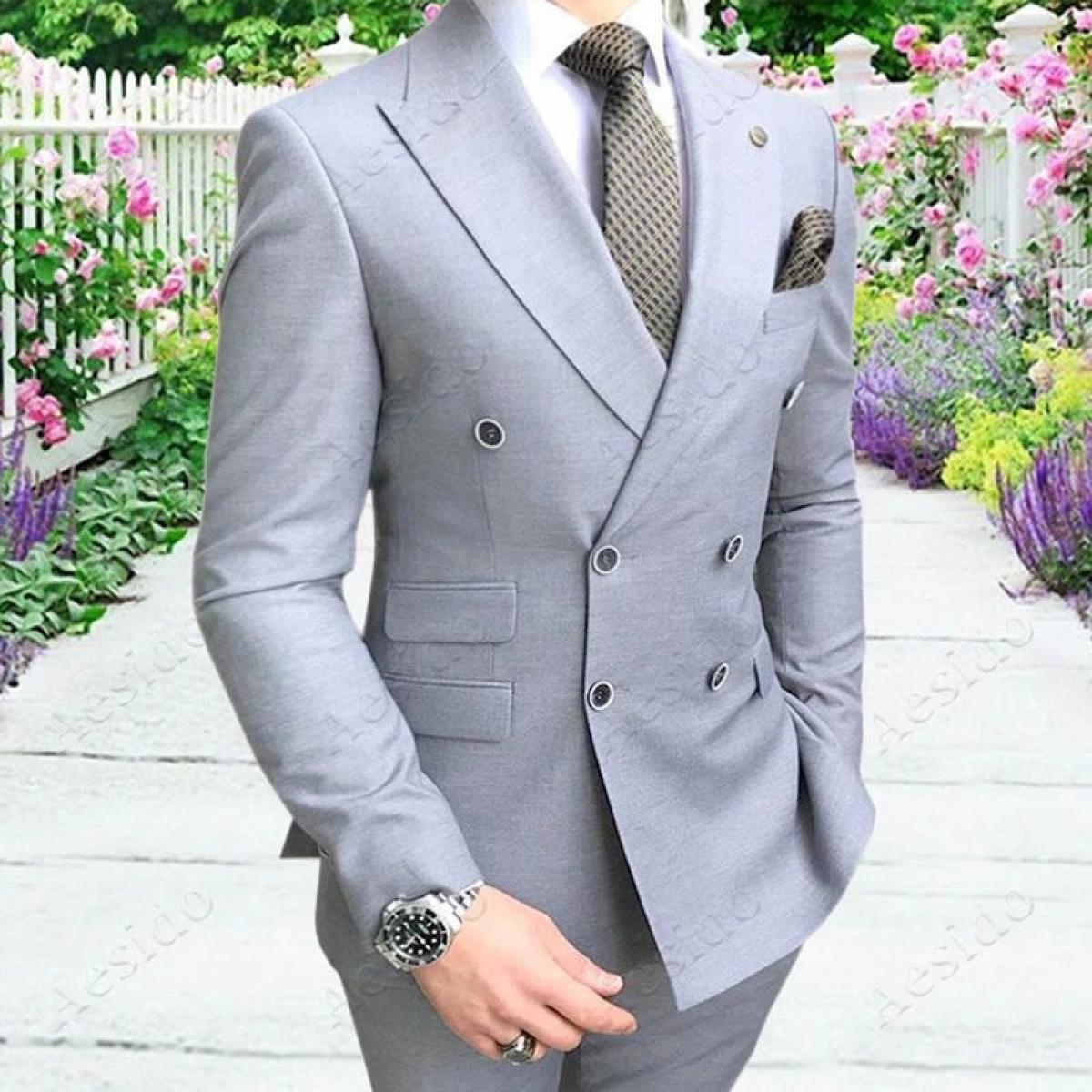 Trajes de hombre ajustados con doble botonadura para padrinos de boda esmoquin de boda de 2 piezas con solapa en pico traje de m
