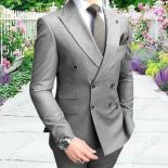 Trajes de hombre ajustados con doble botonadura para padrinos de boda esmoquin de boda de 2 piezas con solapa en pico traje de m