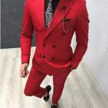 Traje Homme trajes rojos para hombre solapa pico doble botonadura novio graduación hombre Blazer Slim Fit 2 piezas esmoquin de b