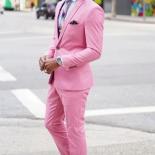 Traje de ocio cómodo para hombre, traje rosa intenso de 2 piezas (chaqueta, pantalones y corbata), Terno, abrigo, pantalones, di
