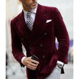 Burgundy Double Breasted Velvet Mens Blazer Elegant Single Coat Smoking Male Suit Dinner Jacketblazers