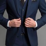 Esmoquin Formal de boda azul marino para trajes de graduación para caballero, traje ajustado de 3 piezas para novio, conjunto de
