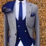 3 Piece Gray Wedding Tuxedo For Men Formal Suits Set Jacket Double Breasted Waistcoat With Royal Blue Pants Male Fashion