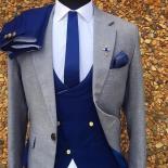 Esmoquin de boda gris de 3 piezas para trajes formales para hombre, conjunto de chaqueta, chaleco de doble botonadura con pantal