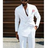 Double Breasted Men Suits White Slim Fit Wedding Tuxedo For Groom 2 Piece Casual Style Male Fashion Jacket With Pants 20