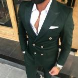 Slim Fit Double Breasted Men Suits For Wedding Prom 2 Piece Custom Groom Tuxedos Male Fashion Costumes Set Jacket With P