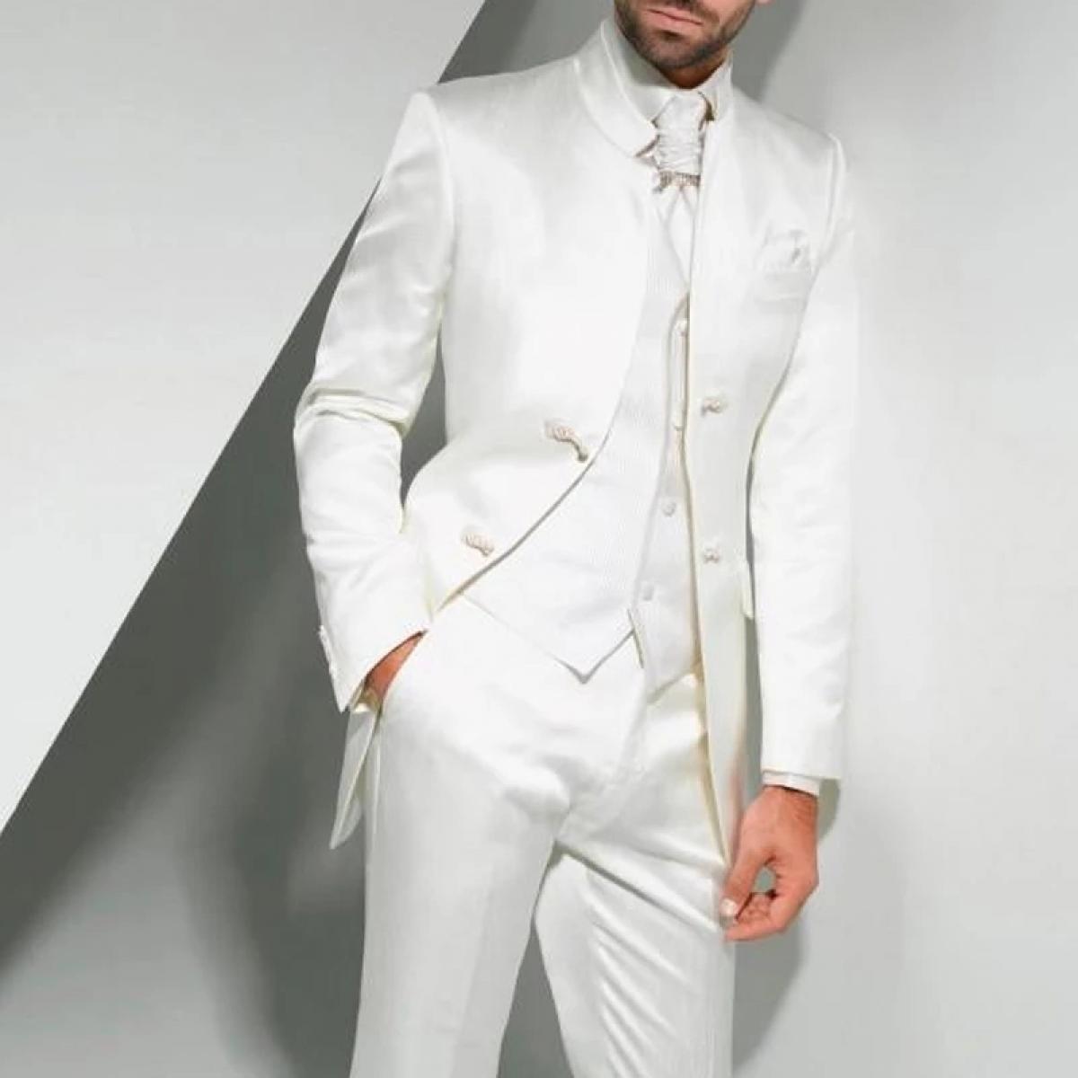 Clothes Set Jacket Vest Pants  Mens White Jacket Groom Suits  White Suit Men Clothes  Blazers  