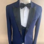 Blue Men Suits For Wedding Black Peaked Lapel Groom Tuxedos Man Blazer 3 Piece Slim Fit Male Jacket Pants Vest Costume H