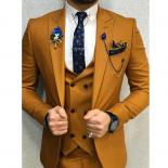 3 Piece Slim Fit Men Suits Casual Style Brown Male Fashion Wedding Tuxedo For Groomsmen Dinner Jacket With Vest Pants El