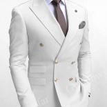 Double Breasted White Men Suits With Peaked Lapel Slim Fit 2 Piece Wedding Tuxedo Man Fashion Male Prom Costume Jacket P