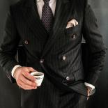 2023 Black Stripe Men Suits Double Breasted Blazer Latest Coat Pant Designs Slim Fit 2 Piece Tuxedos Custom Made Groom P