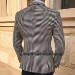 Houndstooth Plaid Casual Blazer For Men One Piece Suit Jacket With 2 Side Slit Slim Fit Male Coat Fashion Clothes New Ar