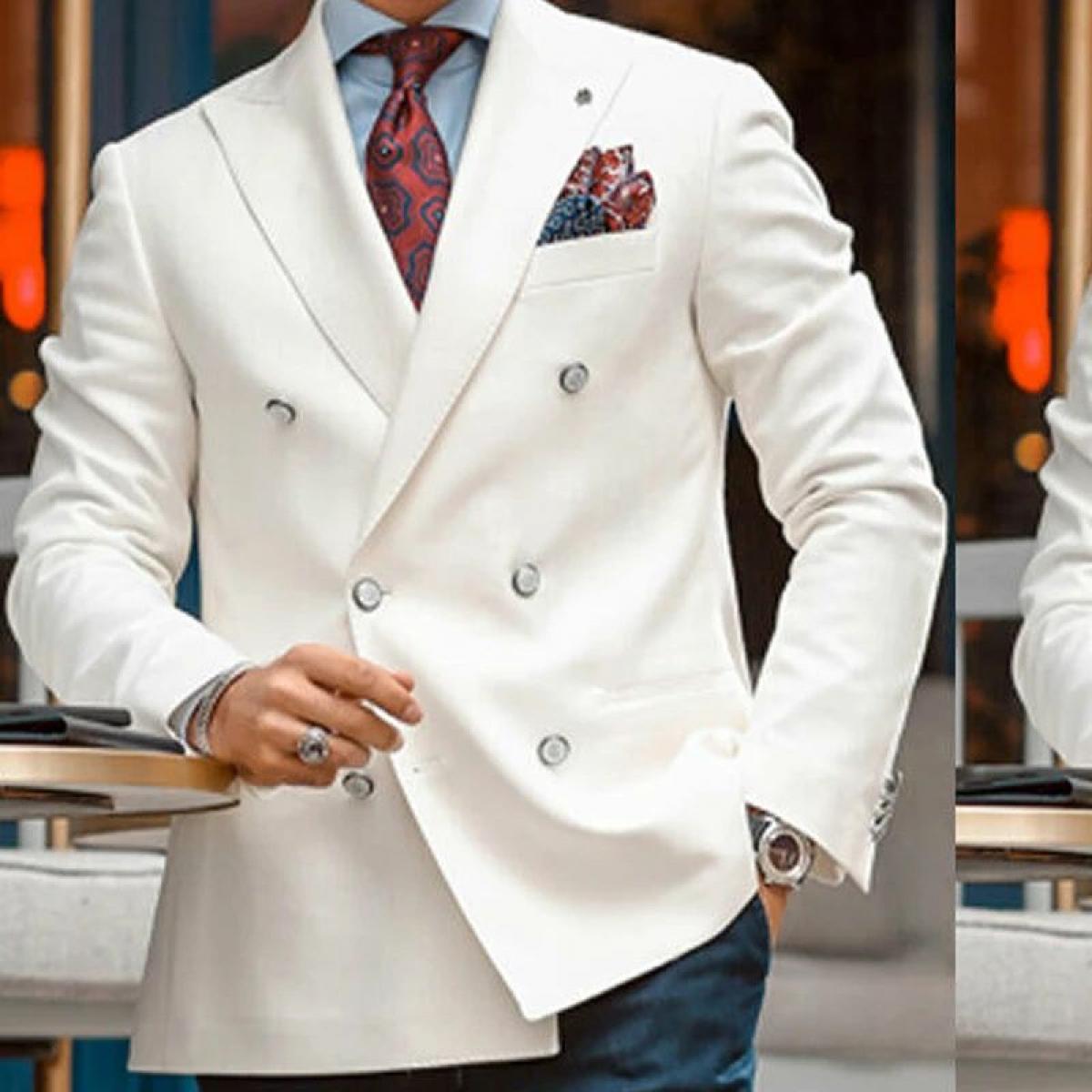 Suit Jacket  Blazer  Coat  White Double Breasted Blazer Men Slim Fit Single One Piece  