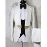 Terno 3 Pieces Men Suits For Wedding 2023 Custom Made Classic White Blazer Business Prom Suits Groomsmen Groom Mens Tuxe