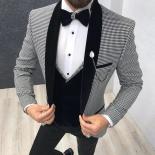 3 Piece Houndstooth Men Suit Slim Fit For Dinner Prom Tailor Groom Wedding Tuxedo Best Male Fashion Jacket With Pants Ve