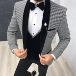 3 Piece Houndstooth Men Suit Slim Fit For Dinner Prom Tailor Groom Wedding Tuxedo Best Male Fashion Jacket With Pants Ve