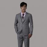 (customized Size) Premium Sharkskin Light Gray Suit: Stylish And Sophisticated Men's Formal Wear With Wool And Halflinen