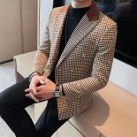 Men's Double Breasted Business Casual Suit Jacket With Plaid Patchwork Design, Men Blazer Slim Fit , Blazer Verde Hombre