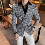 Men's Double Breasted Business Casual Suit Jacket With Plaid Patchwork Design, Men Blazer Slim Fit , Blazer Verde Hombre