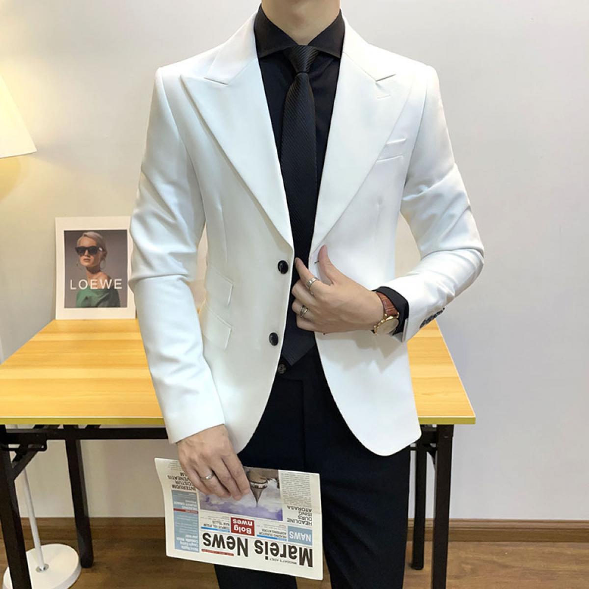 Men Jacket High Quality Gentleman Men Slim Casual White Suit Large Size Brands Men's Business Casual Flow Of Pure Color 