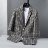 Men's Casual Plaid Blazer,short Sleeved Slim Fit Suit Jacket,stylish Single Breasted Design,mens Blazer Jacket,blazer Ma