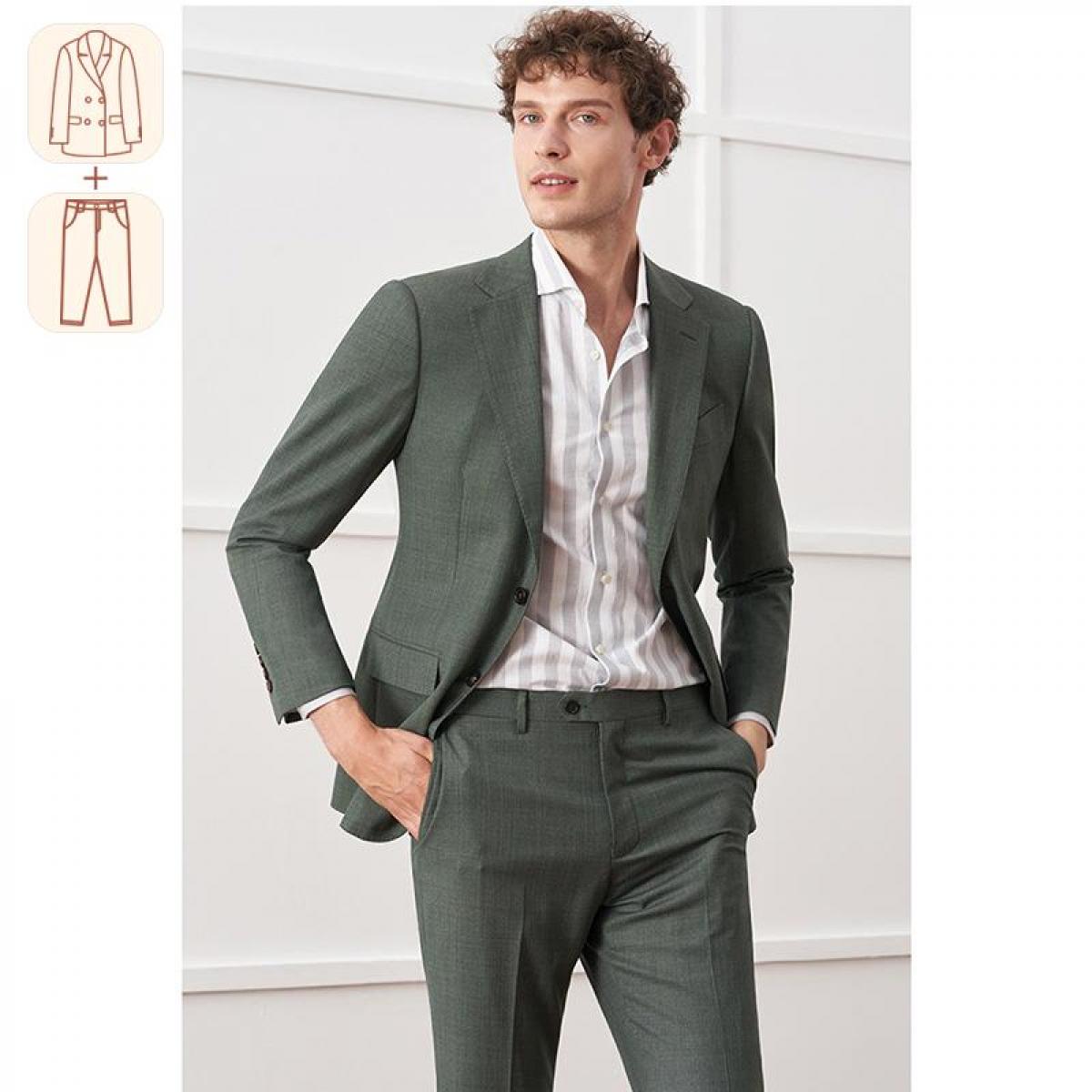 (Lujo genuino) nuevo traje italiano informal ajustado vestido de novia traje de novio gris verde, vestido de senador