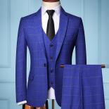 2023 New Business Casual Plaid 3piece Men's Suit (jacket, Pants, Vest)  Ideal For Groomsmen, Weddings, And Special Occas