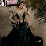 Dark Green Moroccan Caftan Velvet Evening Dress Appliqued Lace Outfit Prom Gowns Dubai Arabic Women Party Dresses
