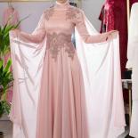 Long Sleeves Muslim Evening Dresses High Collar Prom Robes De Soirée Lace Appliques Zipper Back A Line Arabic Party Gow