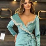 Graceful Sheer Neck Jewel Evening Dresses Crystals Pleats Long Sleeves Mermaid African Style Formal Prom Party Gowns 202