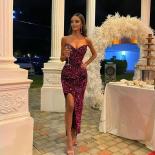 Sparkly Sequins Women Mermaid Evening Dresses Sweetheart Ankle Length  Split Prom Gowns Dubai Formal Vestido Para Mujer 