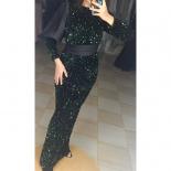 2023 Glitter Green Velour Sequins Long Sleeves Evening Dresses Mermaid O Neck Muslim Women Formal Party Prom Gowns 이
