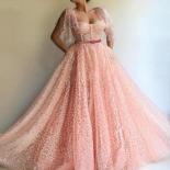 Abendkleider A Line Sequin Sweetheart Pink Muslim Formal Dress 2023 Short Sleeves Dubai Prom Dresses Long Evening Gowns 