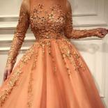Long Sleeves Evening Dresses Scoop Neckline Party Gown 2023 فستان سهرة Lace Applique Beaded Tulle A Line Dubai 