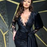 Black Lace Beaded Prom Dresses Engagement Formal Dress Dubai Arabic Long Sleeves Mermaid Evening Gown For Women Party 20