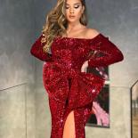 Blingbling Sequin Evening Dresses Arabic Burgundy Long Sleeves Side Split Mermaid Prom Formal Celebrity Party Gowns With
