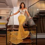  Evening Dresses With Sheer Neck Illusion Long Sleeves Appliques Sequins Sequind Mermaid Prom Dress Long Train Aso Ebi G