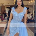 Modern Evening Dresses Long Luxury 2023 Sweetheart Sleeveless Prom Gowns Sequins Side Split Sweep Train Trumpet Robes De