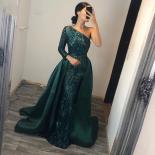 Elegant Green Mermaid Evening Dresses 2023  One Shoulder With Detachable Train Sequin Lace Prom Party Gowns For Woman Cu