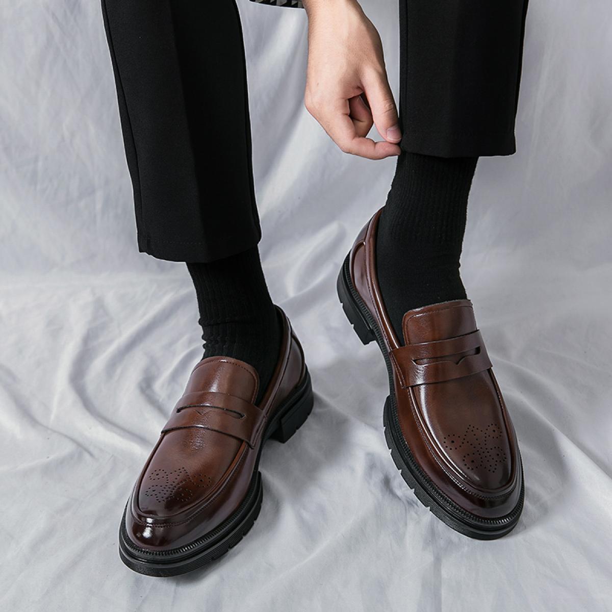 New Brown Loafers Shoes For Men Low Heel Round Toe Slip On Black Business Mens Formal Shoes Size 38 46 Free Shipping Men