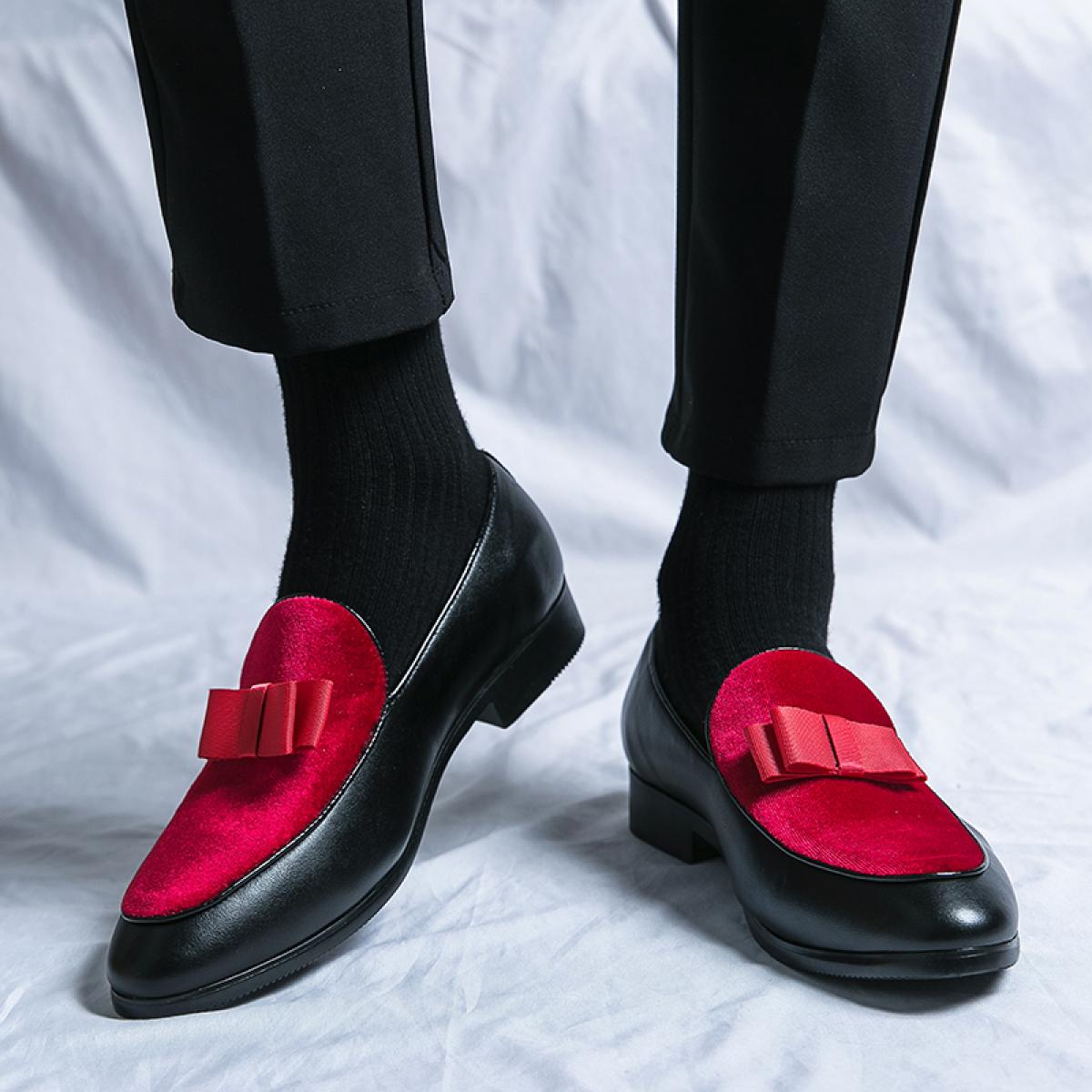 New Black Loafers Shoes For Men Low Heel Round Toe Slip On Red Business Mens Formal Shoes Size 38 48 Free Shipping Men S