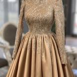 Women Wear High Collar Evening Dresses Handmade Beaded Sequins Long Sleeves Prom Dress Ruched Satin Formal Gowns