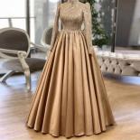 Women Wear High Collar Evening Dresses Handmade Beaded Sequins Long Sleeves Prom Dress Ruched Satin Formal Gowns