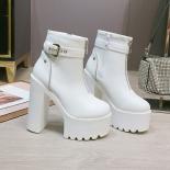 Women Platform Buckle Zip Ankle Boots Round Toe Motorcycle Soft Leather Chunky High Heel Boots Shoes To Wife Girlfriend 