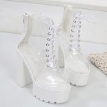 Botines de Pvc con plataforma gruesa para mujer, tacones cuadrados gruesos, punta redonda blanca, zapatos femeninos concisos, mo