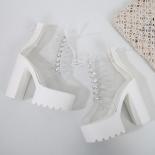 Botines de Pvc con plataforma gruesa para mujer, tacones cuadrados gruesos, punta redonda blanca, zapatos femeninos concisos, mo